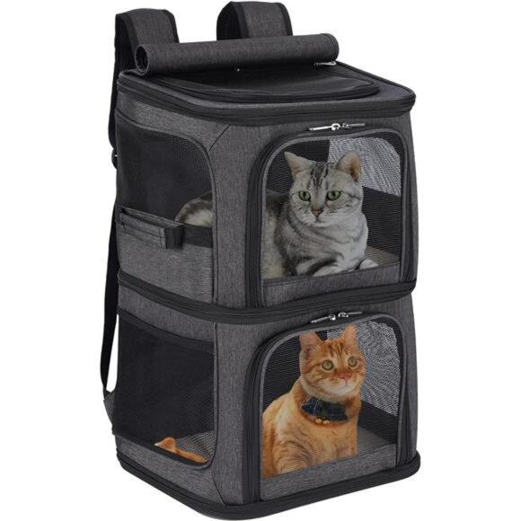 2-in-1 Double Pet Carrier Backpack for Small Cats and Dogs - Main Image